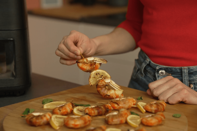 Shrimp and bacon skewers in air fryer