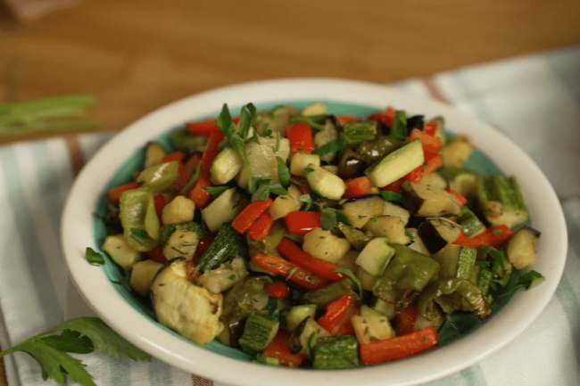 Mixed vegetables with herbs in air fryer