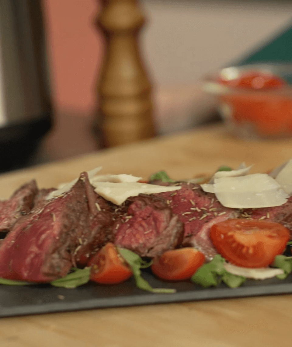 Sliced beef in air fryer