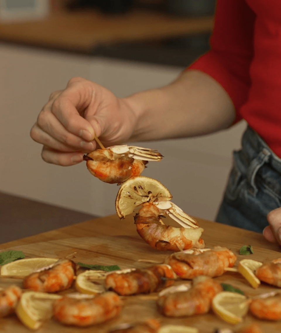 Shrimp and bacon skewers in air fryer