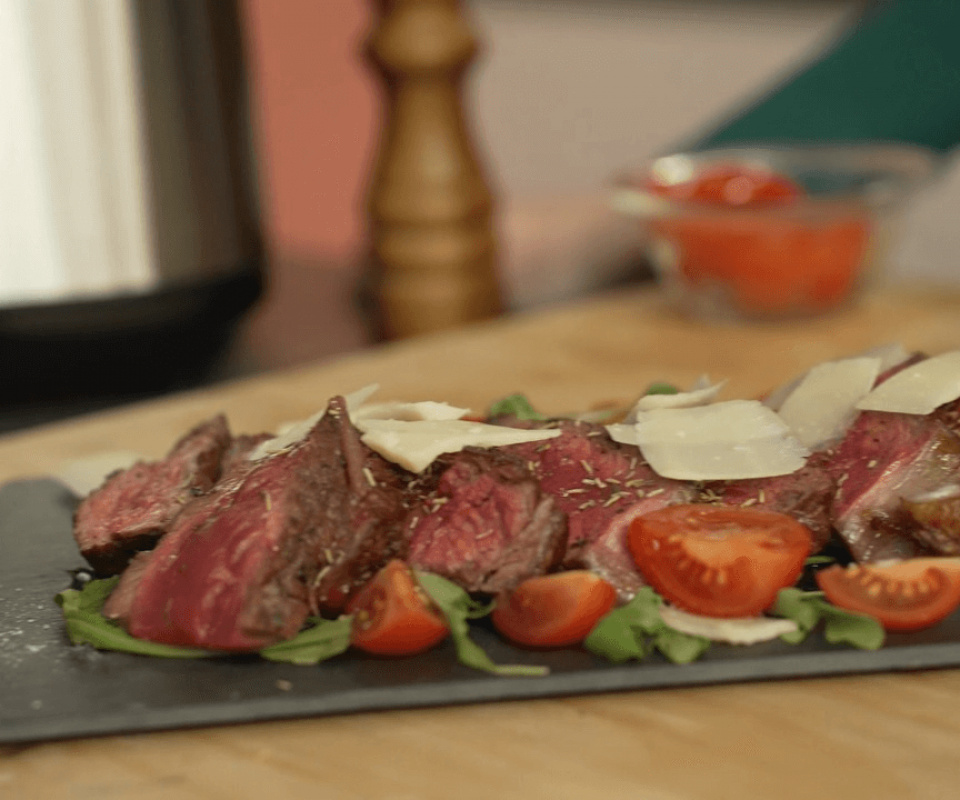 Sliced beef in air fryer