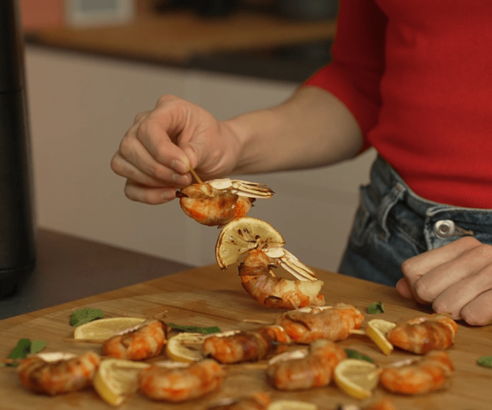 Shrimp and bacon skewers in air fryer