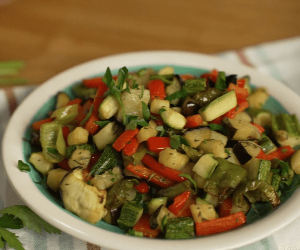 Mixed vegetables with herbs in air fryer