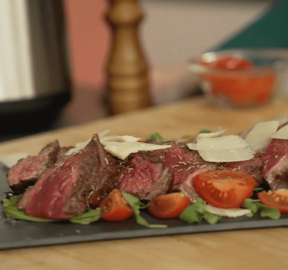 Sliced beef in air fryer