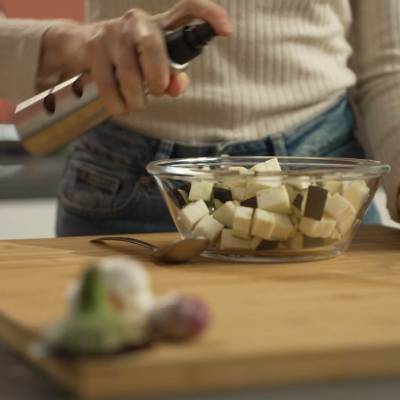 Season and bake the aubergines