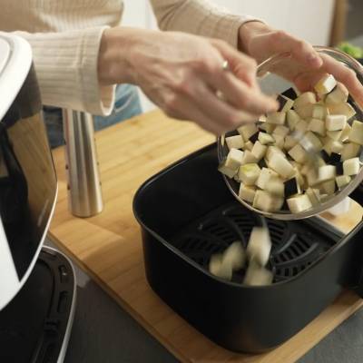 Season and bake the aubergines